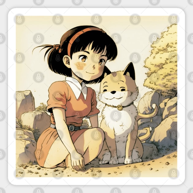 Girl & Shiba Inu's Endearing Bond Magnet by WabiSabi Wonders